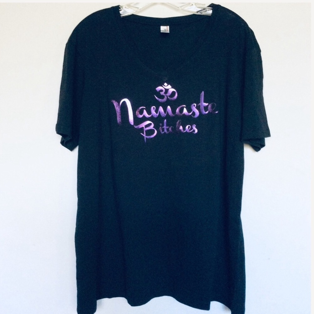 Namaste Silver foil black v neck t shirt - Picture 3 of 3